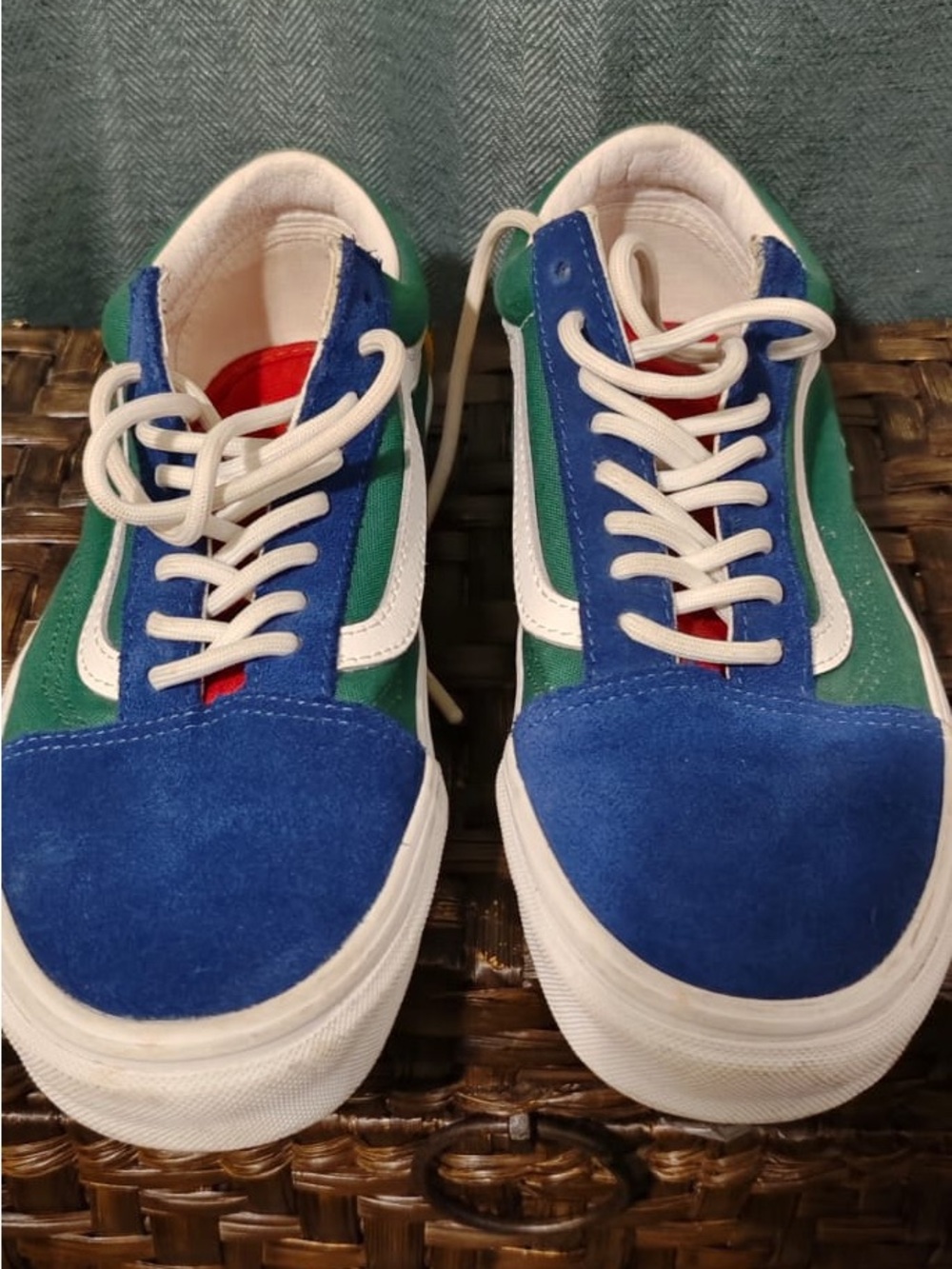 Vans Blue, Green & White Low-Top Skate Sneakers